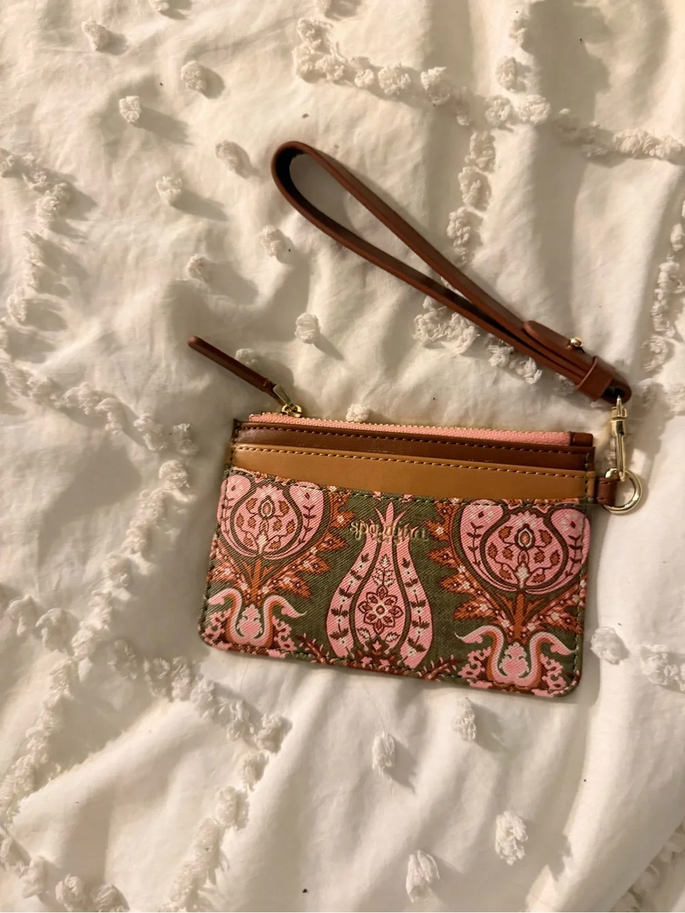 Spartina 449 Tan and Pink Floral Wristlet Card Case